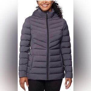 32 Degrees Women's Black Hooded Quilted Puffer Coat